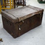 A 19th century leather travelling trunk, with fitted tray, W100cm, H52cm, D60cm