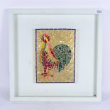 Oliver Budd, coloured glass mosaic picture, cockerel, in painted frame, overall 45cm x 45cm