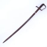 An early 19th century curved sword, with original shaped iron hilt and leather-covered grip, blade