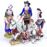 A group of 19th century Continental hand painted porcelain figures, all marked, largest height
