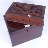 A Chinese carved hardwood dragon jewelbox, length 28.5cm and another mahogany storage box (2)
