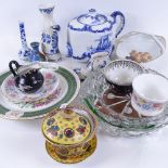 A Carlton Ware blue and white teapot, Delft items, cloisonne vase etc