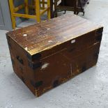 A Victorian stained pine and steel-bound chest, W77cm, H45cm, D44cm