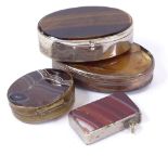 A group of gemstone pillboxes, stones include agate and tigers eye (4)