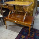 A rectangular yew wood coffee table, on X-shaped base, W77cm, another on cross stretchers, W91cm,