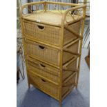 A wicker and bamboo 4-drawer stand, W51cm, H105cm, D37cm
