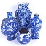 A Chinese blue and white Prunus pattern baluster jar, with 4 character mark, a Chinese blue and