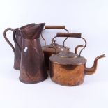 A pair of Antique copper jugs, 30cm, and 2 Victorian oval copper kettles