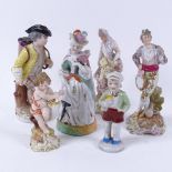 A group of Continental porcelain figures, 2 with painted blue M, largest height 15cm (6)