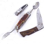 A Haller hunting knife, a staghorn utility knife, and another modern hunting knife (3)