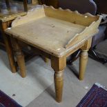 A pine washstand with raised shaped gallery, single drawer, turned legs, W76cm, H80cm, D60cm