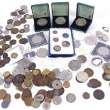 Various coins, including proof crowns, Swiss francs etc (boxful)