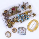 A tray of costume jewellery, to include stone set brooches, Chinese enamel and silver-mounted