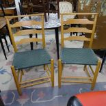 A pair of Arts and Crafts Cotswold School side chairs, with green tape seats, probably late 20th