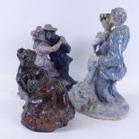2 clay sculptures of couples, by Lynne Summerfield, tallest 29.5cm, and another depicting a mother