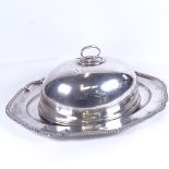 A Mappin & Webb silver plated meat cover, and a large silver plated meat plate with gadrooned edge