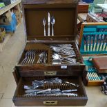 An Edwardian Wellington cutlery cabinet, with 2 fitted drawers and various part-sets of plated