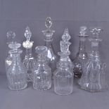 9 glass decanters and stoppers, including large mallet shaped example, largest height 34cm (9)