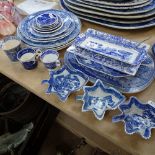 Early 19th century blue and white transfer plates, including "Oriental sports", a drainer, length