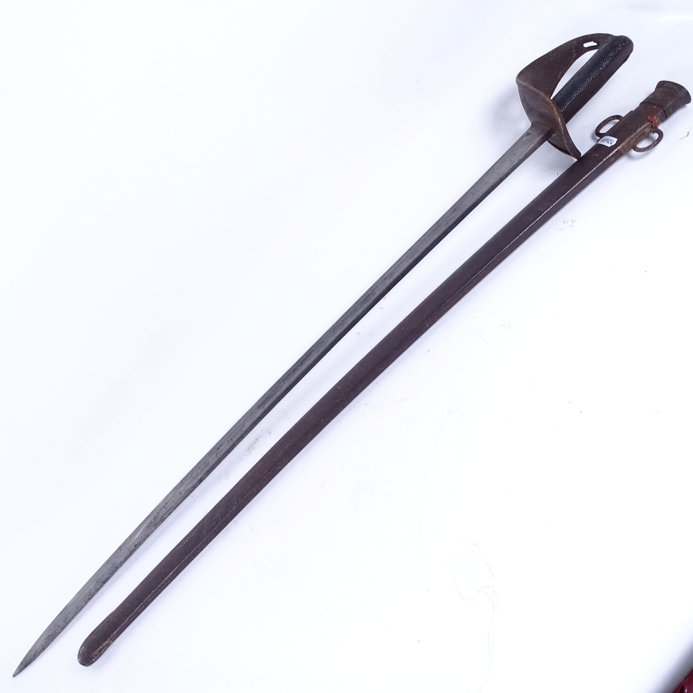 An early 20th century British Army Cavalry sword, with pierced Maltese cross basket hilt, and - Image 2 of 2