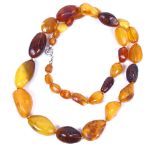 4 single-strand Baltic amber bead necklaces, 38g