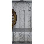 A galvanised arch-top garden gate, with scrolled decoration, H194cm, W80cm