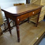 A 19th century mahogany fold over tea table, on turned legs, W96cm, H72cm, D46cm