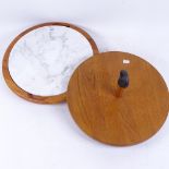 A Danish teak Lazy Susan with inset marble top, diameter 34cm, and a similar mid-century teak Lazy