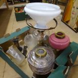 Various Antique oil lamp parts