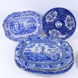 WITHDRAWN:4 Victorian printed blue and white meat plates, including 1 with chinoiserie decoration,