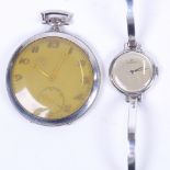 GOLONA - a lady's silver bangle wristwatch, and a Continental silver pocket watch, stamped 800