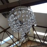 A glass chandelier with lustre drops, L25cm