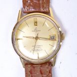 BISCHOFF - a Vintage gent's 18ct gold-cased automatic wristwatch, with date aperture, and leather