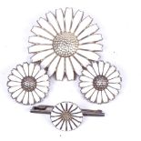 ANTON MICHELSEN - 2 sterling silver and white enamel pattern brooches, and VOLMER BAHNER - pair of