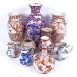 A group of Oriental ceramics, including Imari style vase, sparrow-beak jugs, pair of vases etc (