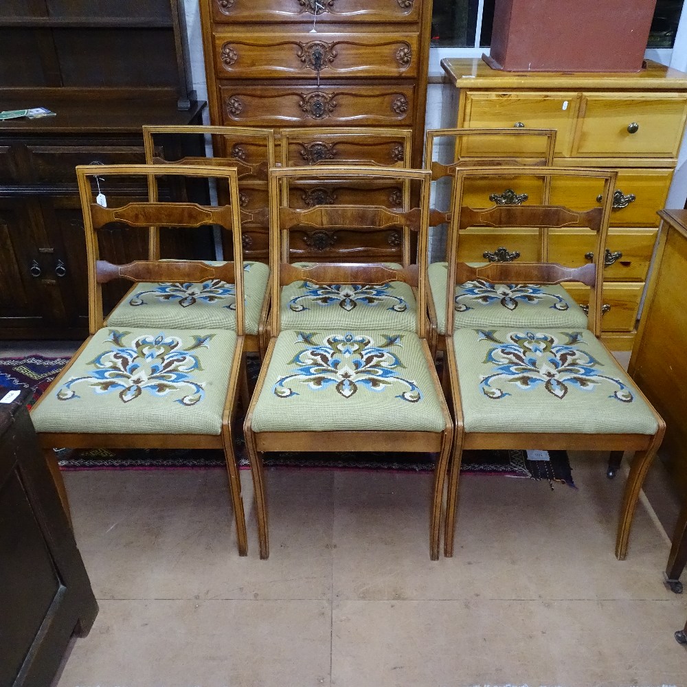 A set of 6 mid-century Regency Revival dining chairs, with woolwork seats