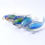 A set of 6 hand-blown Venetian glass fish, largest length 11cm (6)