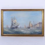 Max Parsons, oil on board, harbour scene, framed, overall frame size 26cm x 42cm