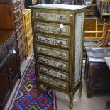 A Continental style giltwood chest of 7 short drawers on cabriole legs, W62cm, H129cm, D33cm