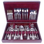 A canteen of stainless steel cutlery for 8 people, including fish service, mahogany-cased