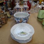 A pair of vases with Imari style decoration, 31cm, a set of 6 Limoges fish plates, and a Victorian