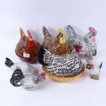 A group of ceramic hens and chickens, including 3 egg tureens by Price of Kensington