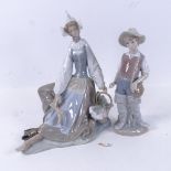 Lladro porcelain flower vendor, height 25cm, and a Lladro boy angler