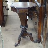 A Victorian rosewood trumpet work table, on acanthus leaf carved tripod base, W46cm, H73cm