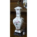 A white glazed ceramic table lamp with bird decoration, height to top of bayonet 63cm