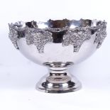 A large modern chrome plated pedestal punch bowl, relief grapevine decoration, diameter 38cm