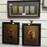 Oval watercolour military portrait, 11cm, framed, similar coloured military print, and 4 early