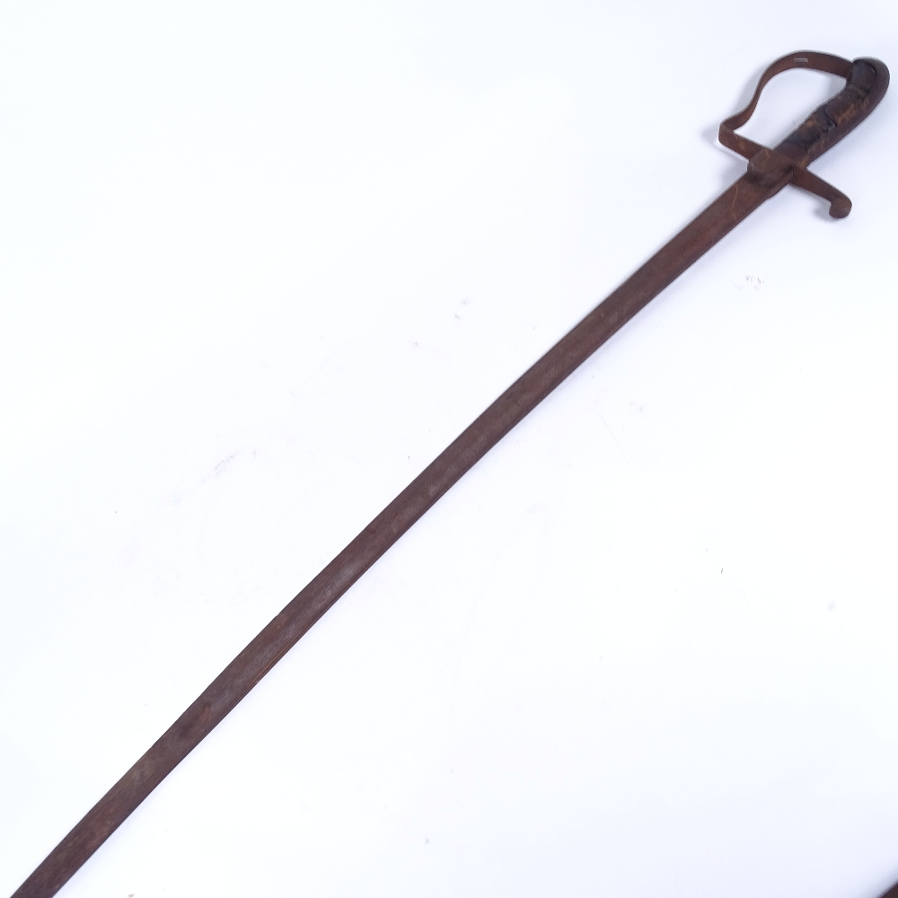 An early 19th century curved sword, with original shaped iron hilt and leather-covered grip, blade - Image 2 of 2