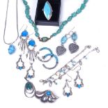 A tray of silver and turquoise set jewellery, to include earrings, necklaces, and a ring etc