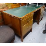 A mid-century teak twin-pedestal writing desk, L167cm, H74cm, D83cm